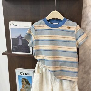 Children's striped short-sleeved T-shirt
