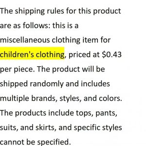 Special offer on children's clothing